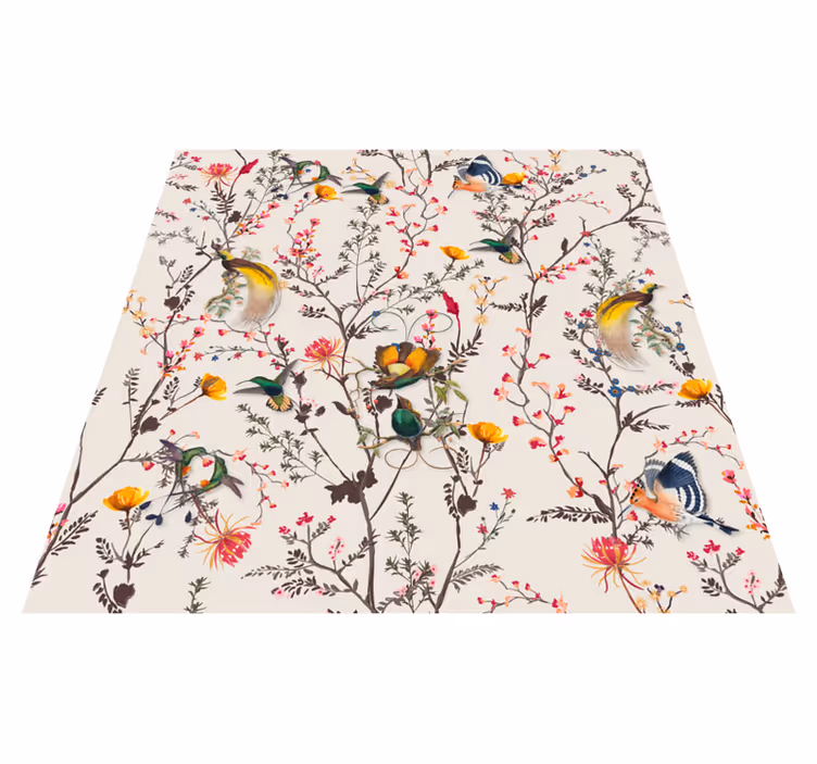 Botanisch vogelpatroon vinyl tapijt bloemen en planten - TenStickers