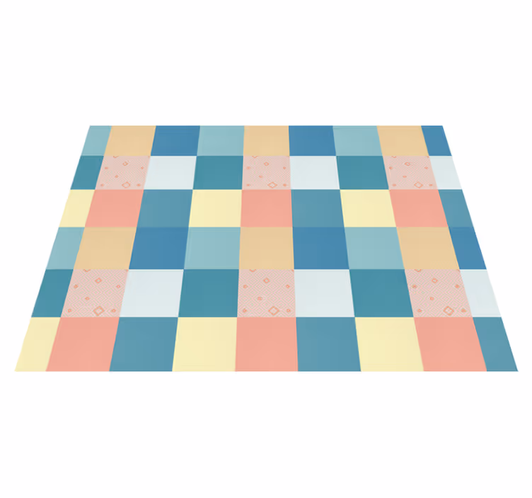 Geometrisch pastelkleurig schaakbord vinyl tapijt  - TenStickers