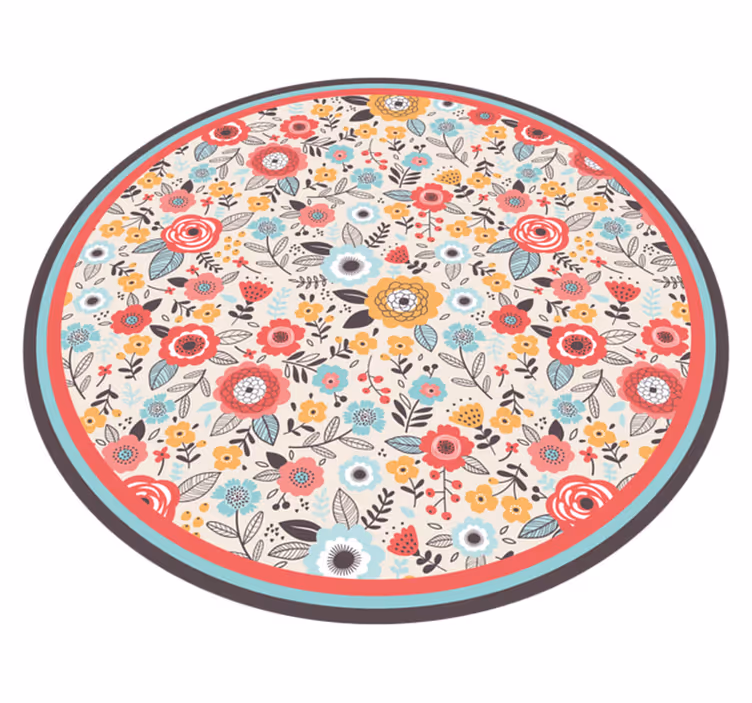 Bloemen cirkelvormig ontwerp vinyl tapijt  - TenStickers