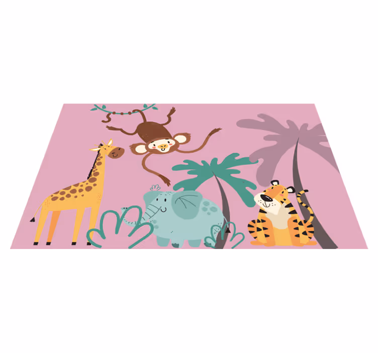 Kleurrijke Cartoon Safari Dieren Vinyl vloerkleed dieren - TenStickers