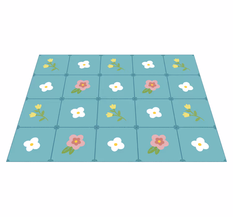 Bloemen tegelpatroon Vinyl vloerkleed  - TenStickers