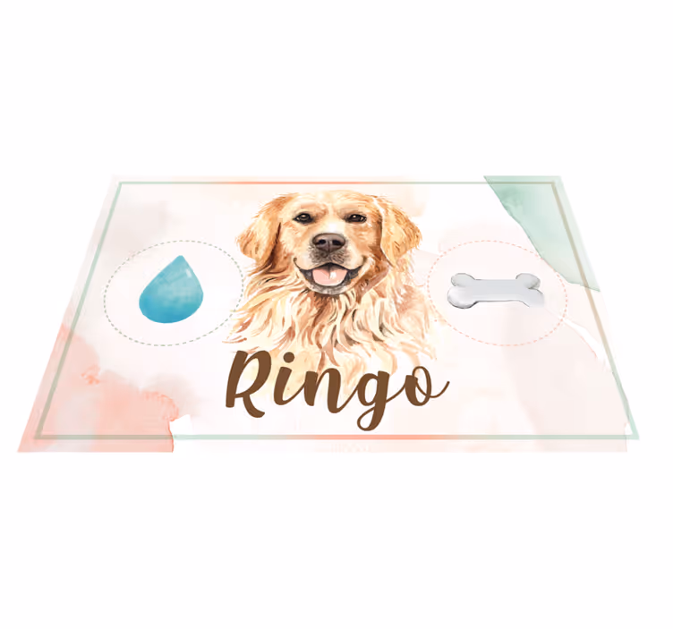 Vinyl tapijt golden retriever water en voer - TenStickers