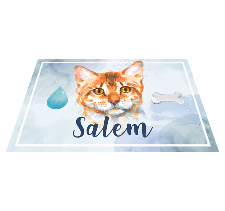 Vinyl tapijt waterverf kat met naam - TenStickers