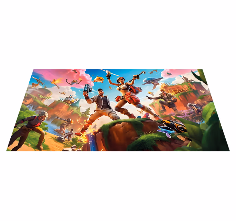 Videogame personages in actie vinyl tapijt - TenStickers
