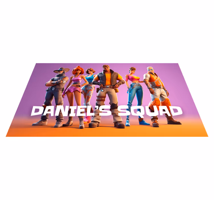 Aanpasbare naam vinyl tapijt met game karakters - TenStickers