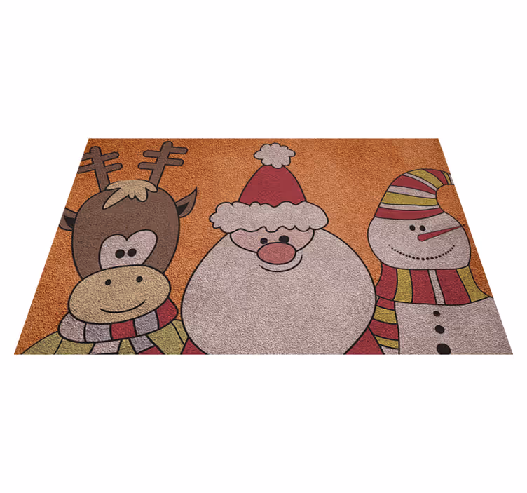 Kerstman, rendier en sneeuwpop kerst tapijt - TenStickers