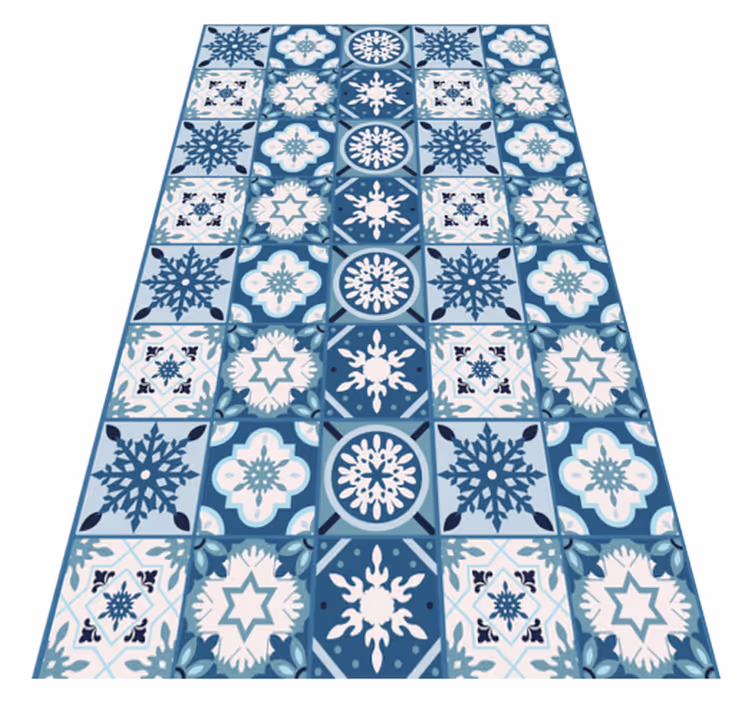 Blauwe sneeuwvlok tegels kerstmis vinyl tapijt - TenStickers