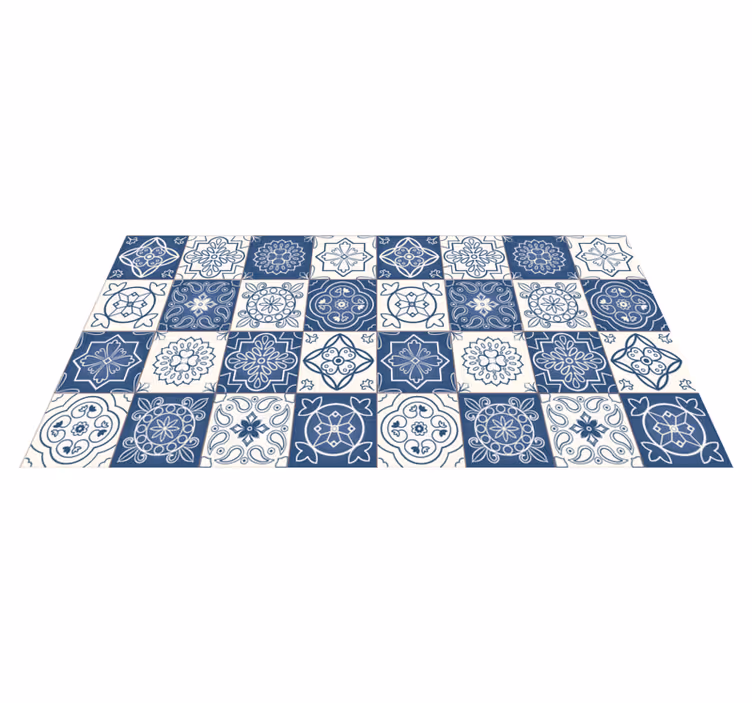 Vintage blauwe tegels vinyl tapijt keuken - TenStickers
