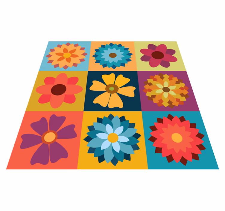 Veelkleurige hippiebloemen tegel patroon vinyl tapijt - TenStickers