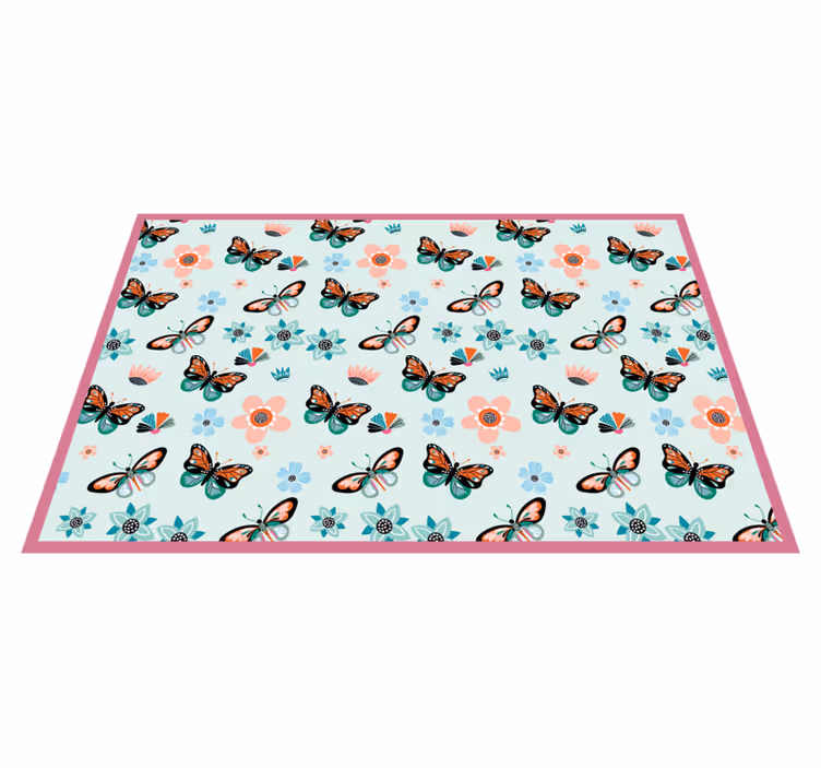 Bloemen en vlinders slaapkamer vinyl tapijt - TenStickers