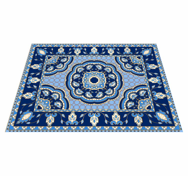 Oosters blauw ontwerp vinyl tapijt eetkamer - TenStickers