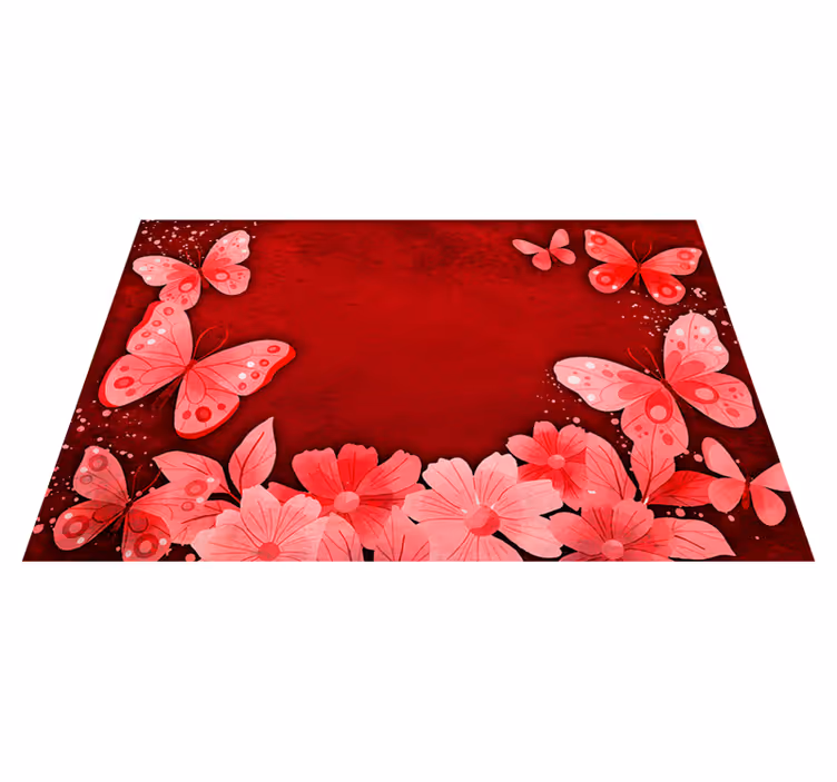 Bloemen en vlinders ontwerp Vinyl tapijt rood - TenStickers
