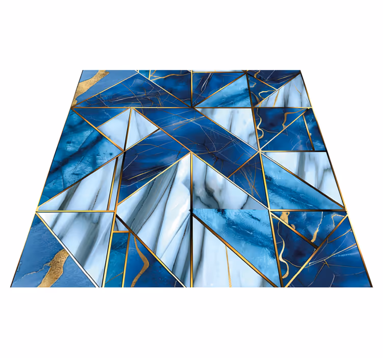 Geometrisch blauw marmer en gouden effect marmeren vinyl tapijt - TenStickers