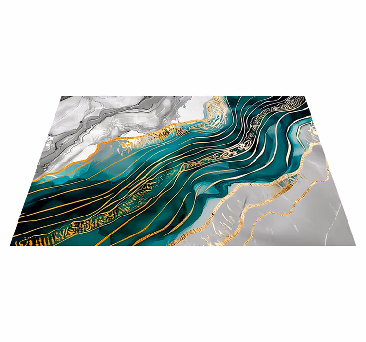 Grijs & groen met gouden effect marmeren vinyl tapijt - TenStickers