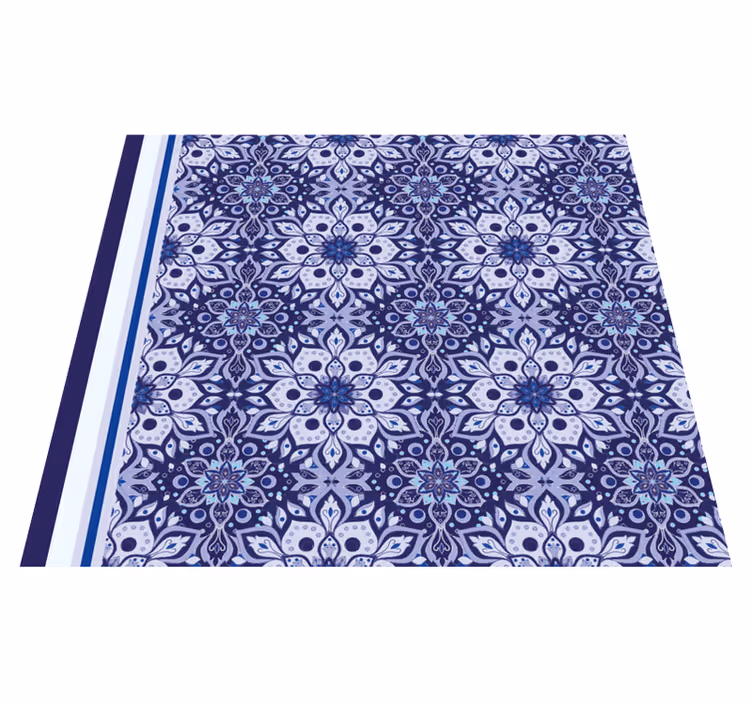 Vintage bloemmotief vinyl tapijt blauw - TenStickers