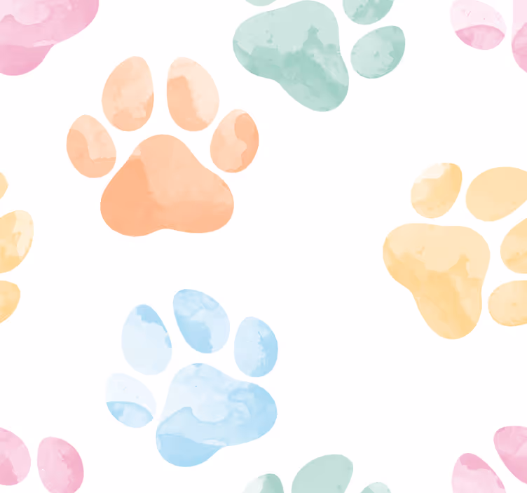 Pastelkleurige pootafdrukken behang honden - TenStickers