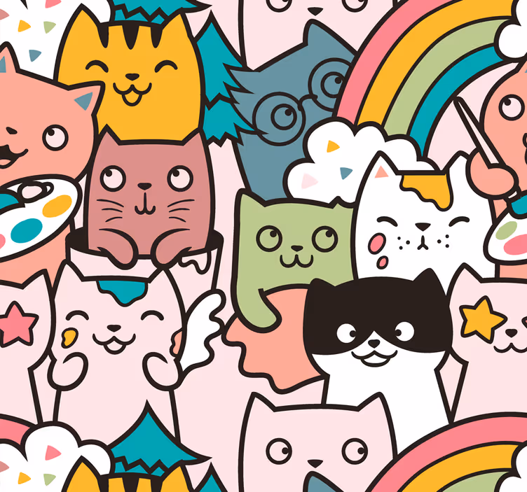 Speelse katten eenhoorns babykamer behang - TenStickers