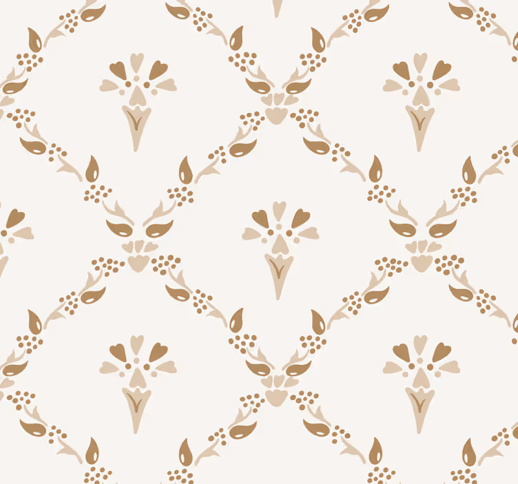 Zeshoekig bloemenpatroon beige behang - TenStickers