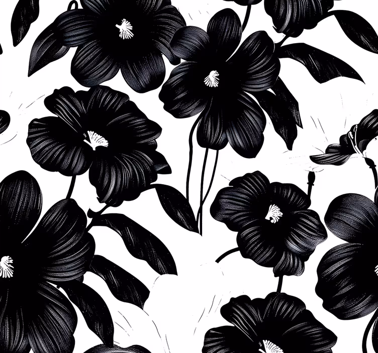 Zwarte klaproos bloemen behang - TenStickers