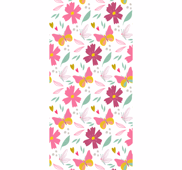 Kleurrijk bloemenpatroon vlinders behang - TenStickers