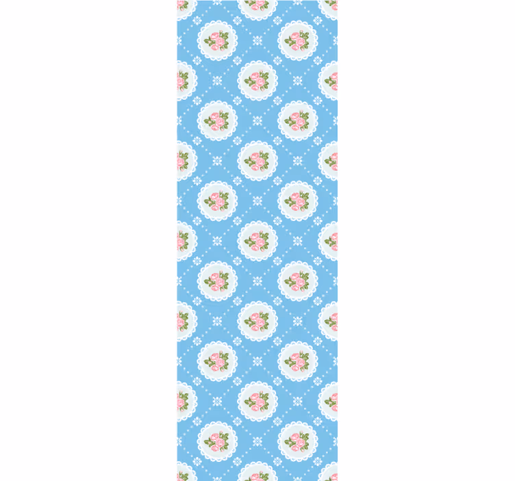 Vintage blauw betegeld patroon behang bloemsierkunst - TenStickers