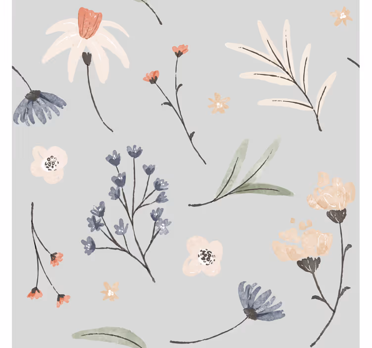 Delicaat veerontwerp bloemen behang - TenStickers