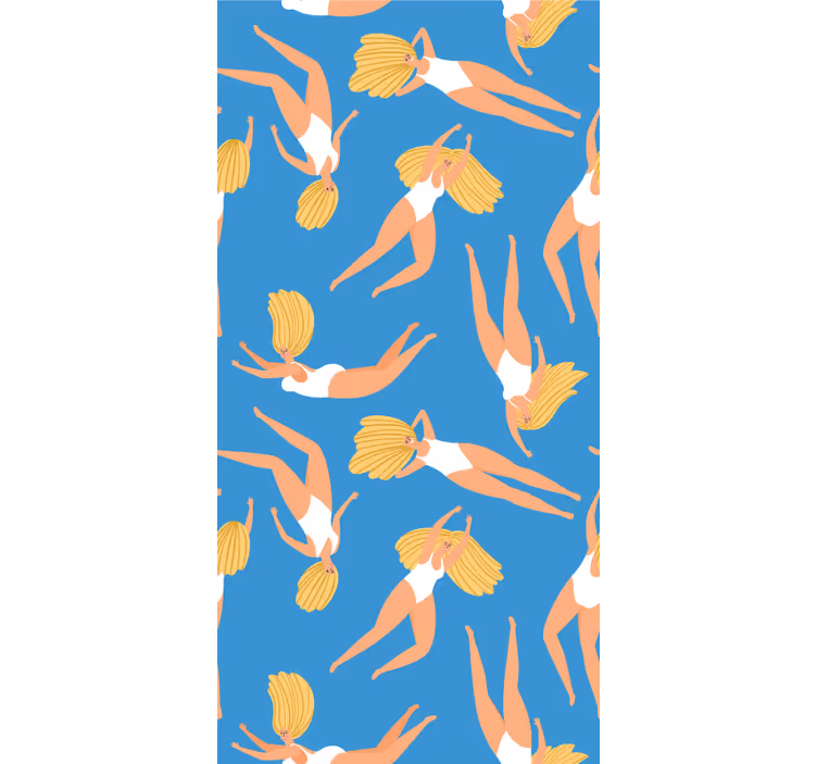 Vrolijke zwemmers blauw behang - TenStickers