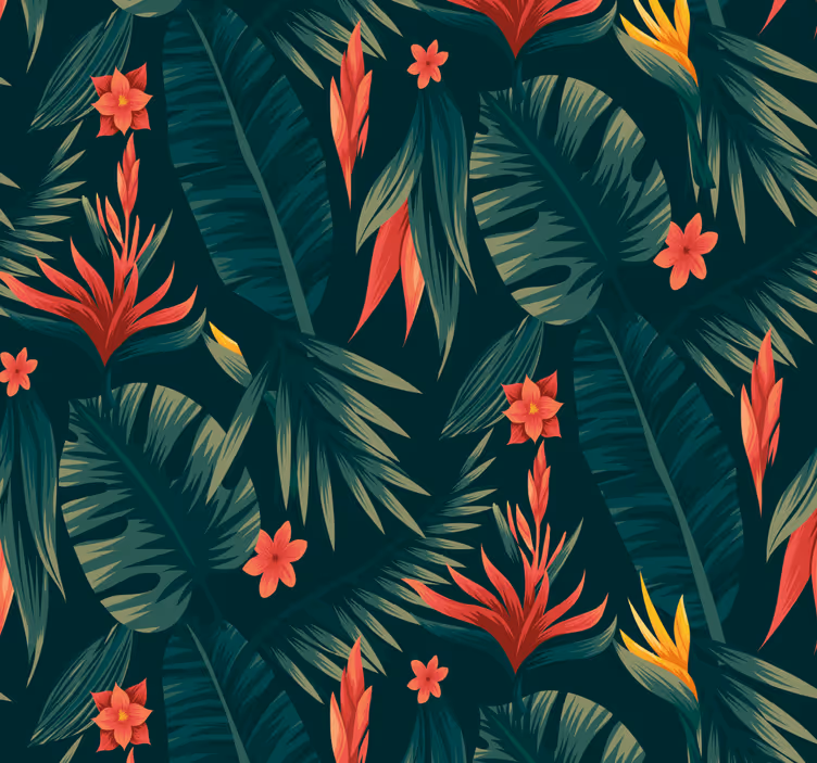 Tropische bloemendisplay jungle behang - TenStickers