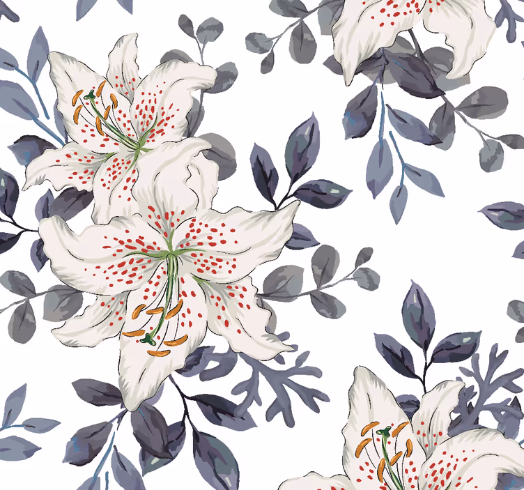 Bloemige witte lelies bloemen behang - TenStickers