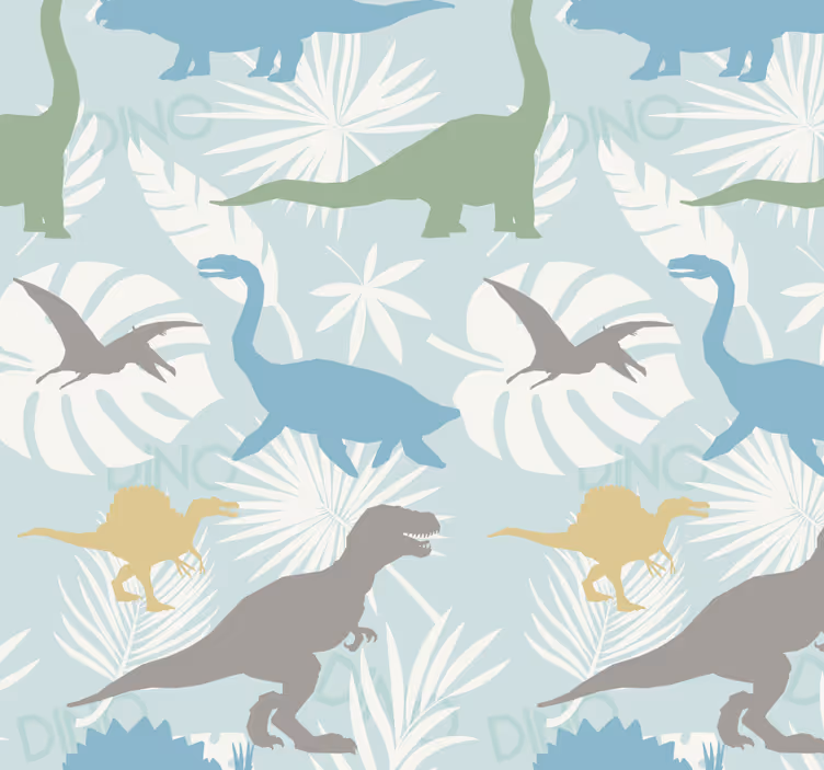 Pastelkleurenpatroon dinosaurus behang - TenStickers