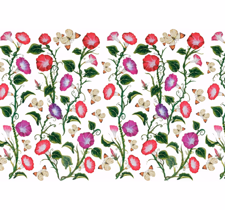 Bloemen behang met roze en paarse trompetbloemen - TenStickers