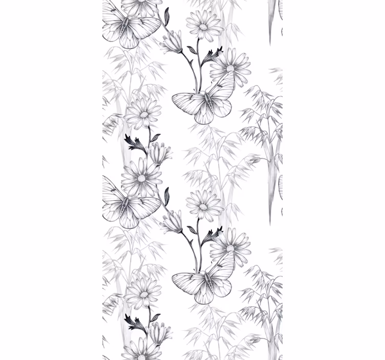 Vlinders behang zwart bloemenpatroon - TenStickers