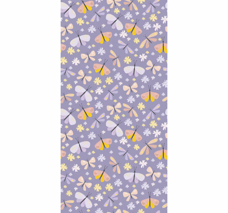 Vlinders behang paarse elegante bloemen - TenStickers