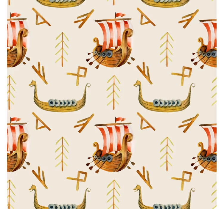 Fotobehang natuur viking schip patroon - TenStickers
