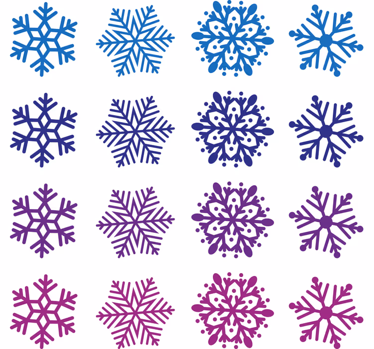 Behang kerst paarse en blauwe sneeuwvlokken - TenStickers