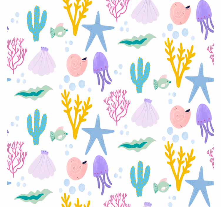 Behangpapier slaapkamer kind zeebodemtekening - TenStickers