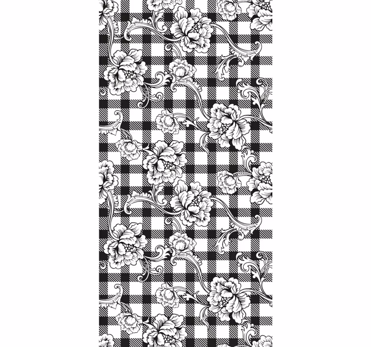 Behangpapier slaapkamer bloemen op ruitpatroon - TenStickers