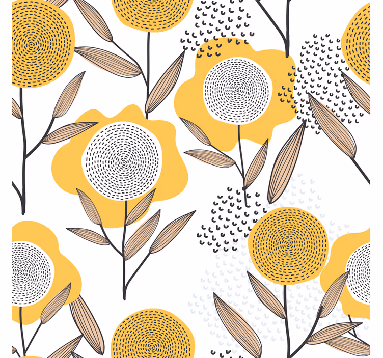 Behang woonkamer geel abstract bloemenpatroon - TenStickers