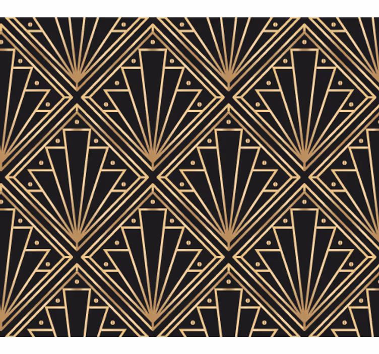 Behang print gouden en zwarte deco vierkant patroon - TenStickers