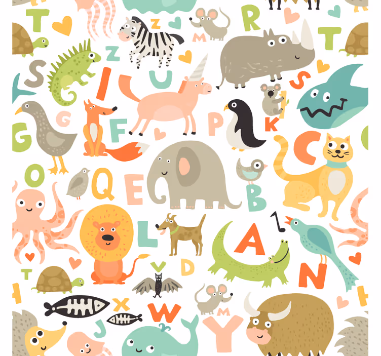 Behang dieren kinderen met alfabetletters - TenStickers