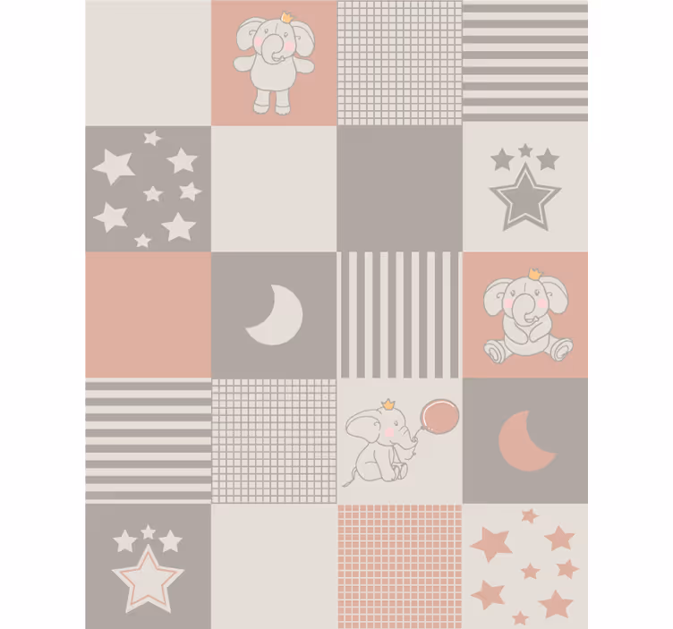 Behang dieren olifantenmotieven met nordic tegels - TenStickers