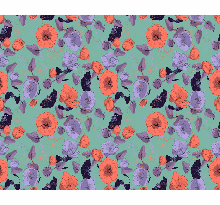Bloemen behang blauwe en rode klaprozen - TenStickers