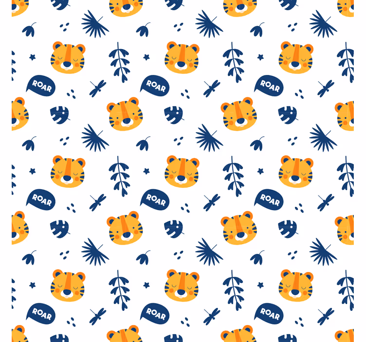 Behang dieren tijgerwelp en libelle patroon - TenStickers