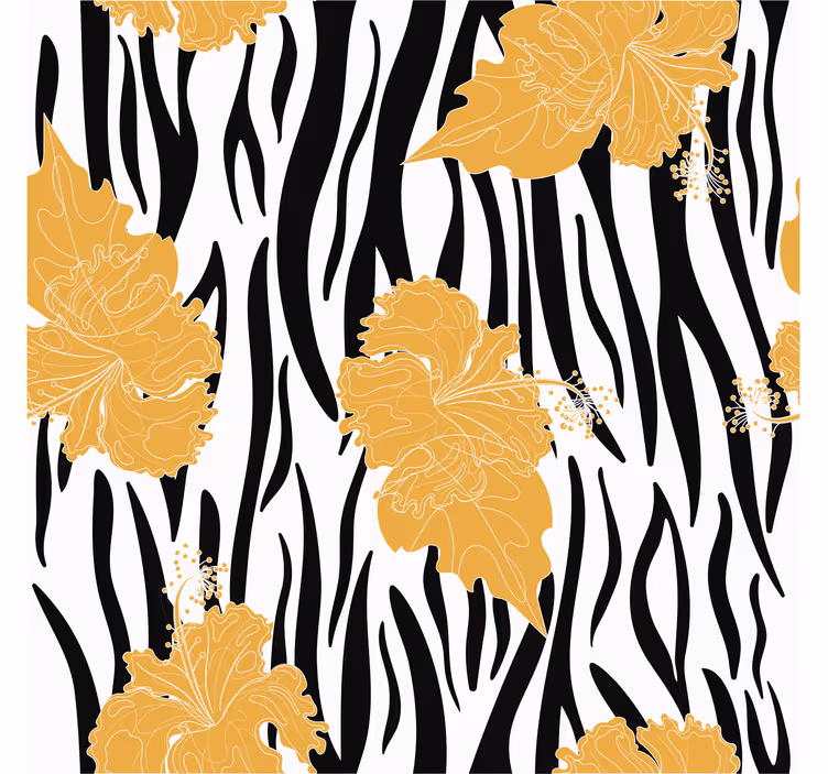 Behang dieren met sierbloemen op zebraprint - TenStickers