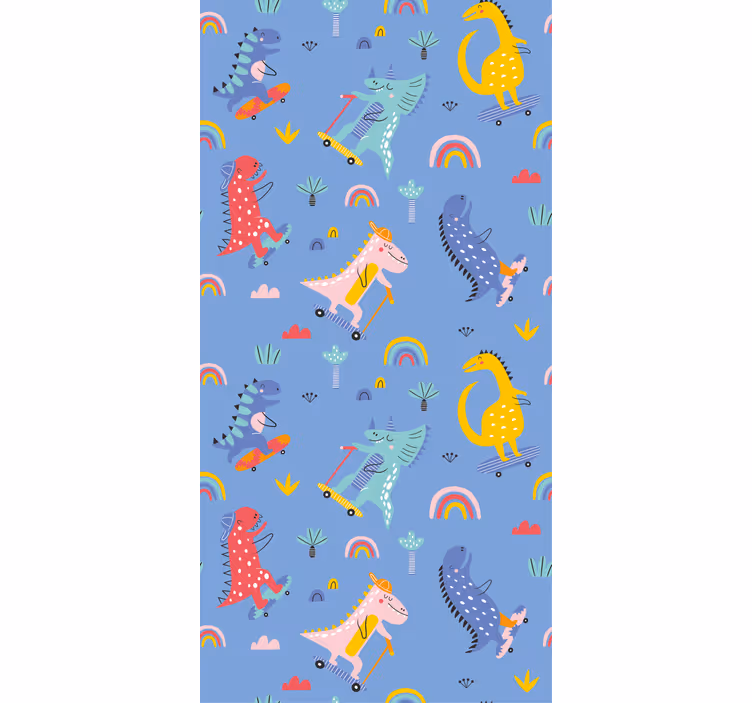 Behangpapier kinderkamer schattige skaterdino's - TenStickers