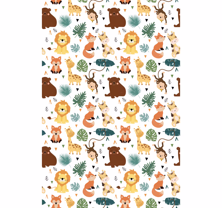 Behangpapier kinderkamer schattige wilde dieren met bladeren - TenStickers