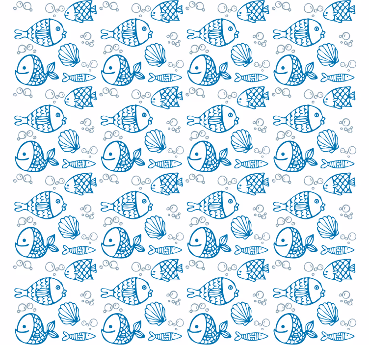 Behangpapier kinderkamer blauwe vissen op witte achtergrond - TenStickers