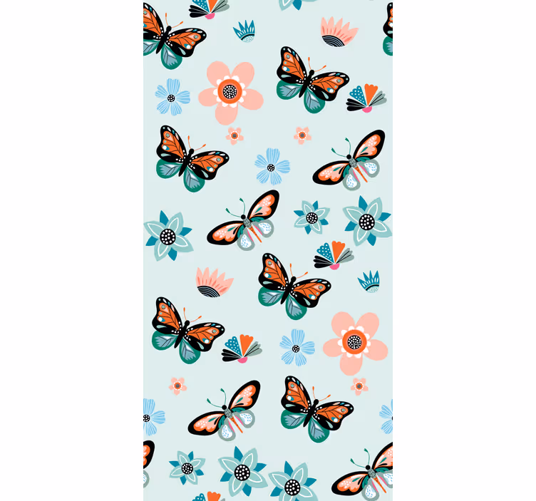 Vlinders behang met bloemen en vlinders - TenStickers
