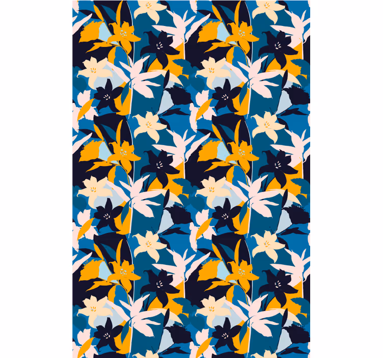 Behangpapier gang witte lelies op blauwe achtergrond - TenStickers