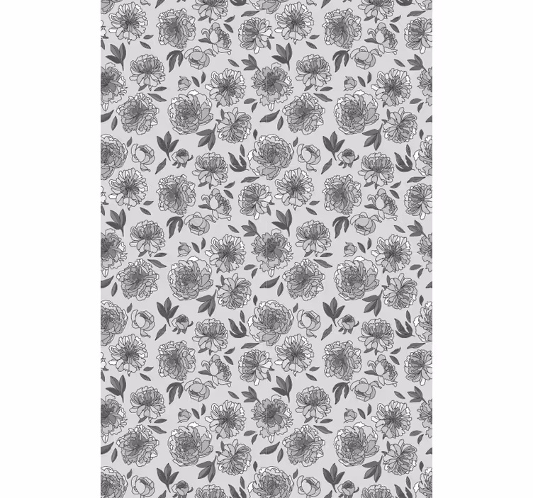 Behangpapier gang monochroom pioenrozenpatroon - TenStickers